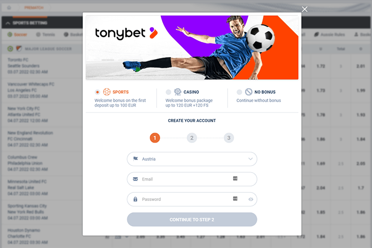 TonyBet registration